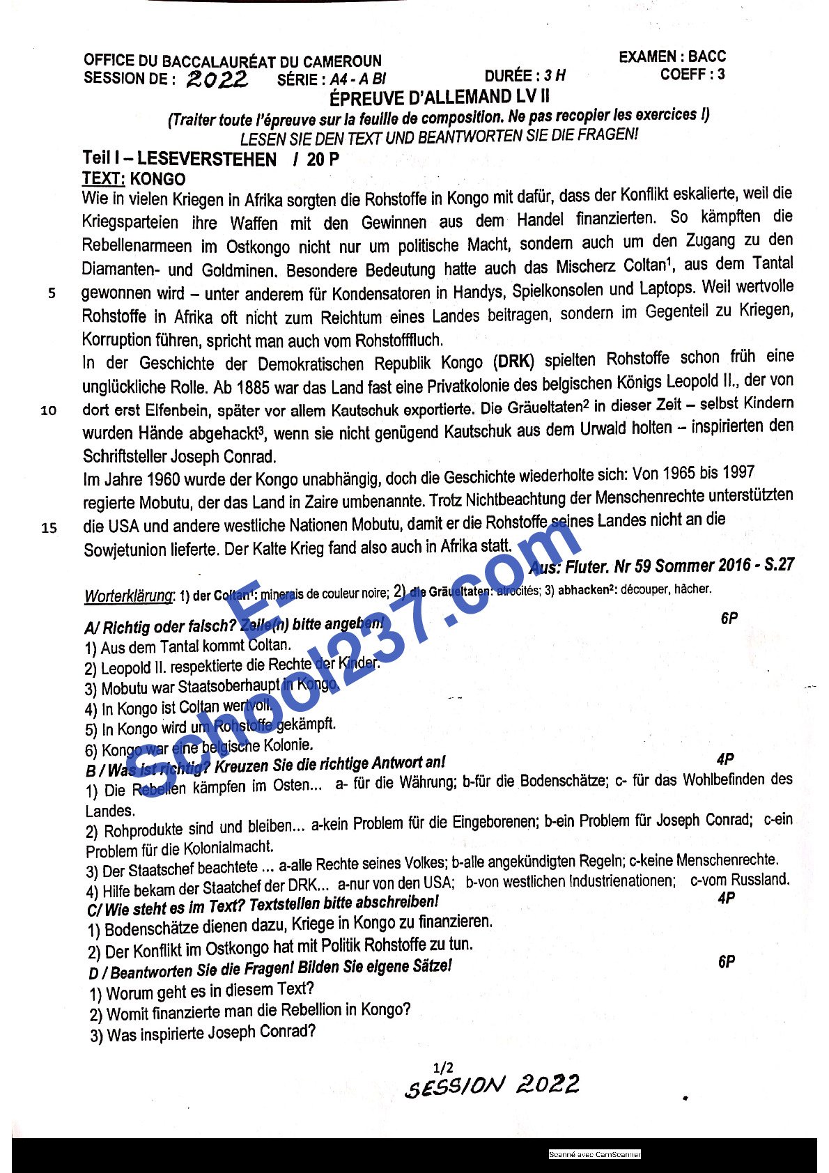 ALLEMAND, SERIE A4 BACC 2022.